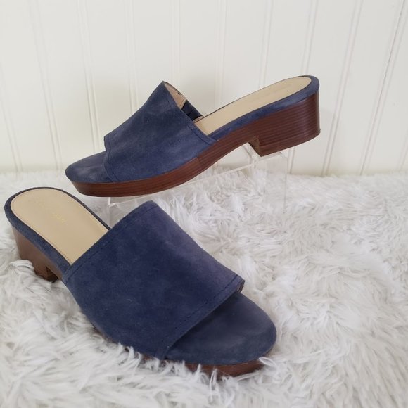Cole Haan Women's Mules Sz 9B Block Heel Blue Suede Slip On Style - Picture 1 of 9